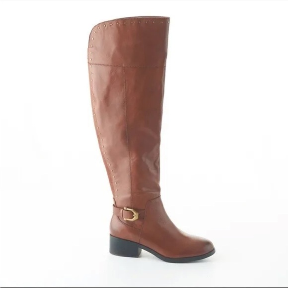 Gibson Latimer Shoes - Gibson Latimer Leather Tall Over Knee Boots Riding Gold Tone Studs SIZE…